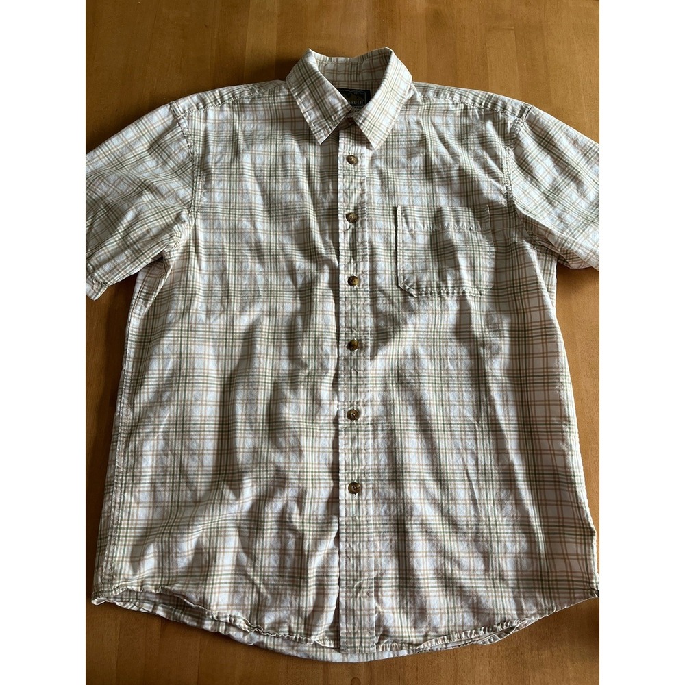 Eddie Bauer Men's Short Sleeve Flannel Button Sport Shop Green Plaid Sz M Medium